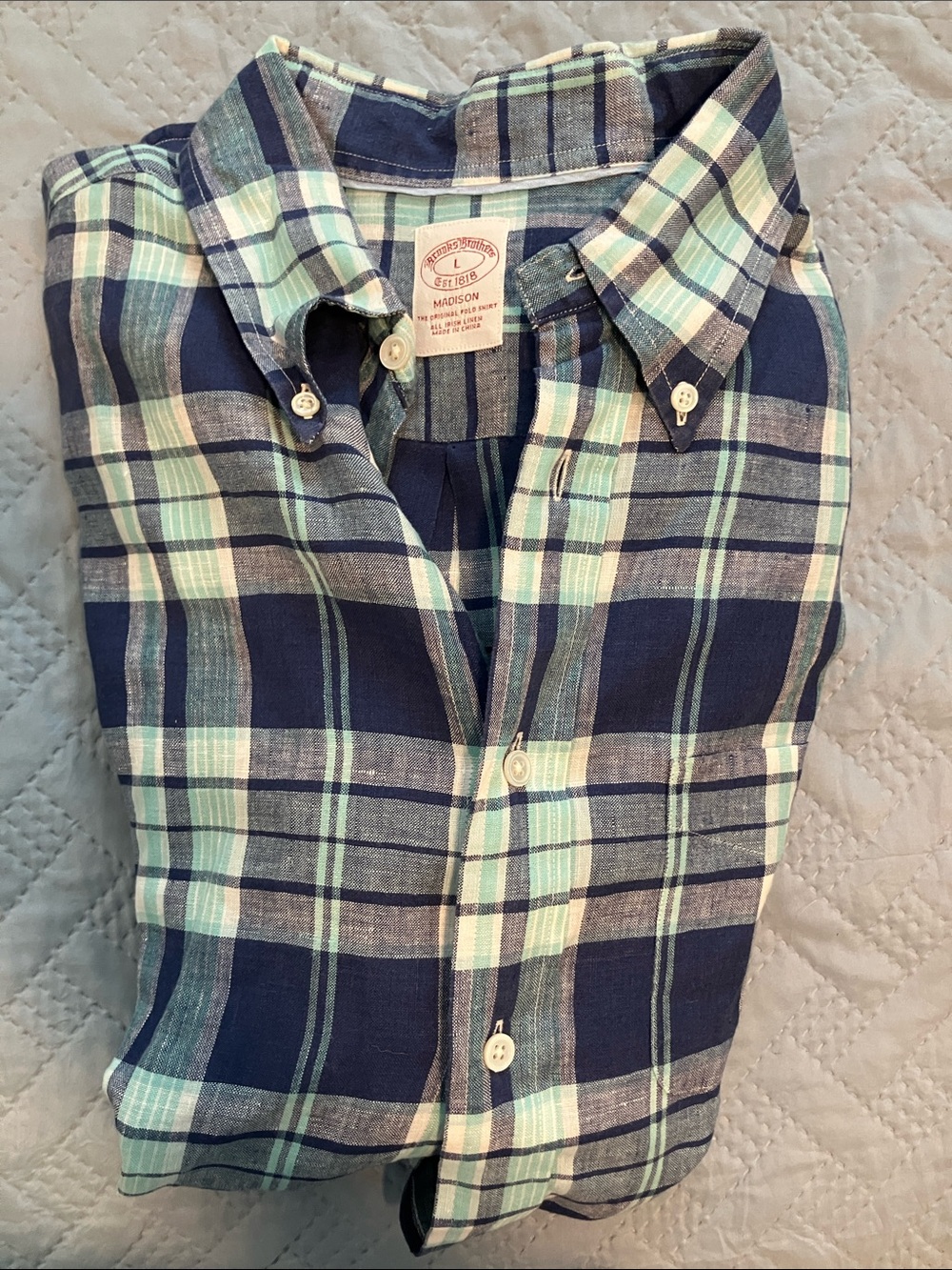 Madison Plaid Button-Down Shirt in Navy and Mint